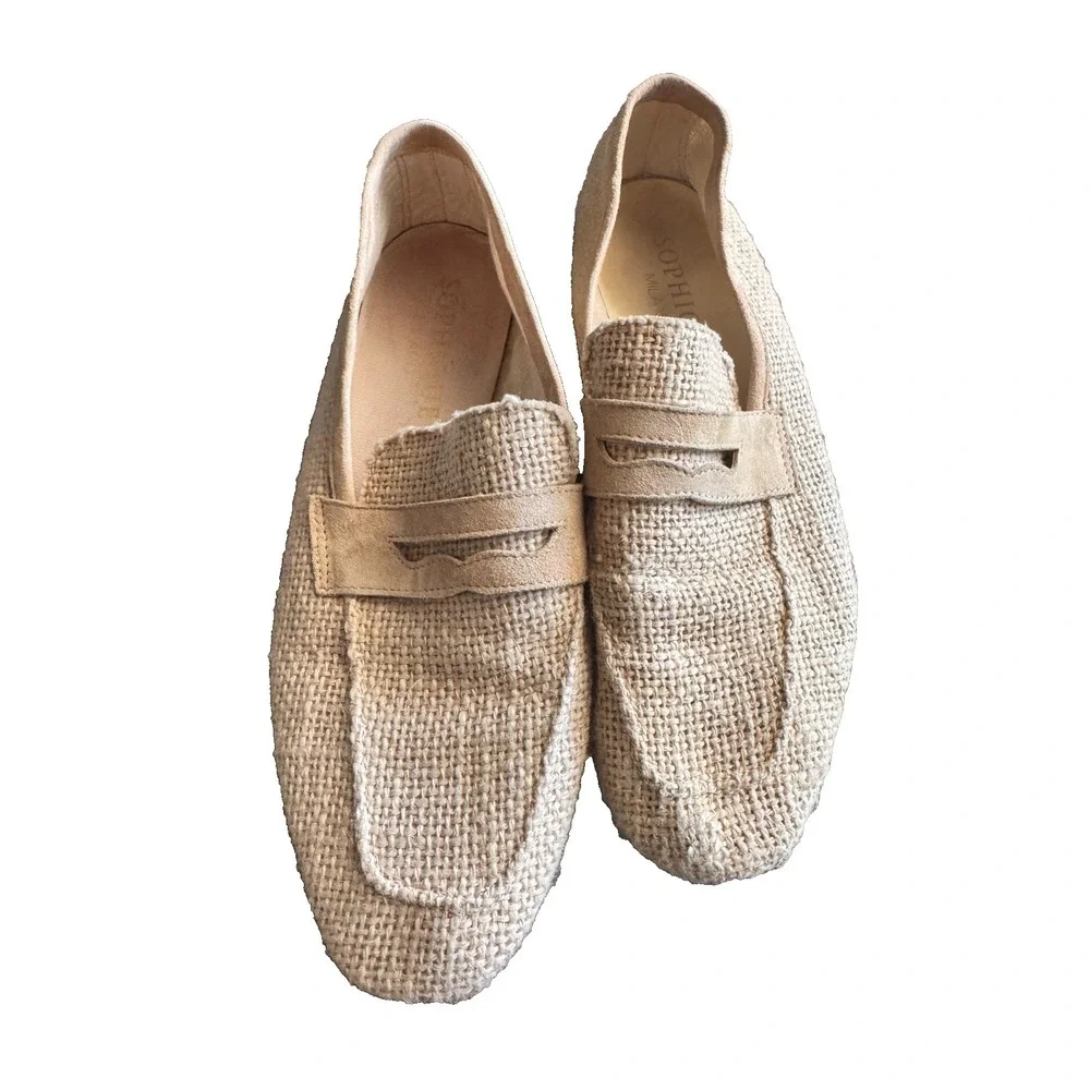 Sophique Milano shoes ivory beige 7.5US 38 loafers Square Toe Made Italy